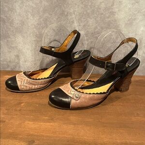 Gold Button Black and Tan Mary Jane Heels size 41